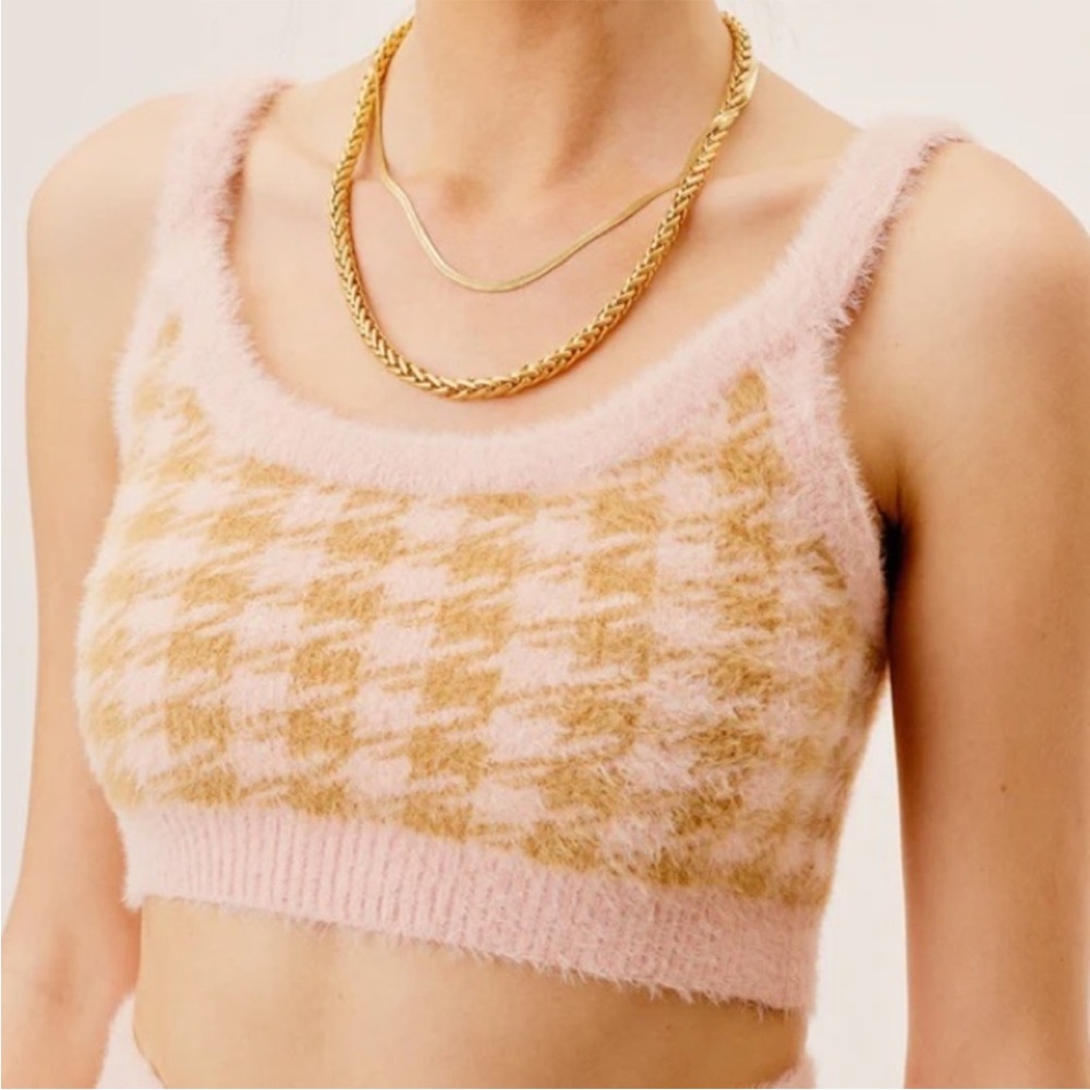 NWT For Love & Lemons Cher Houndstooth Cropped Tank Sweater Size Small